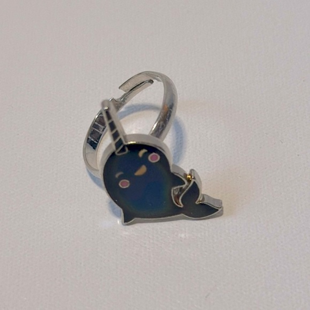 Blue Narwhal Mood Silver Ring